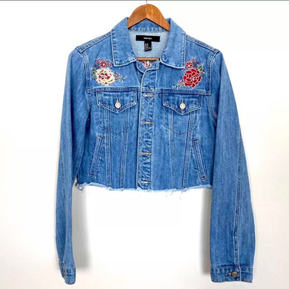 Forever 21 embroidered denim jacket